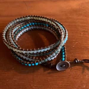 Authentic Chan Luu “Shades of Green” Gemstone and Leather Wrap Bracelet